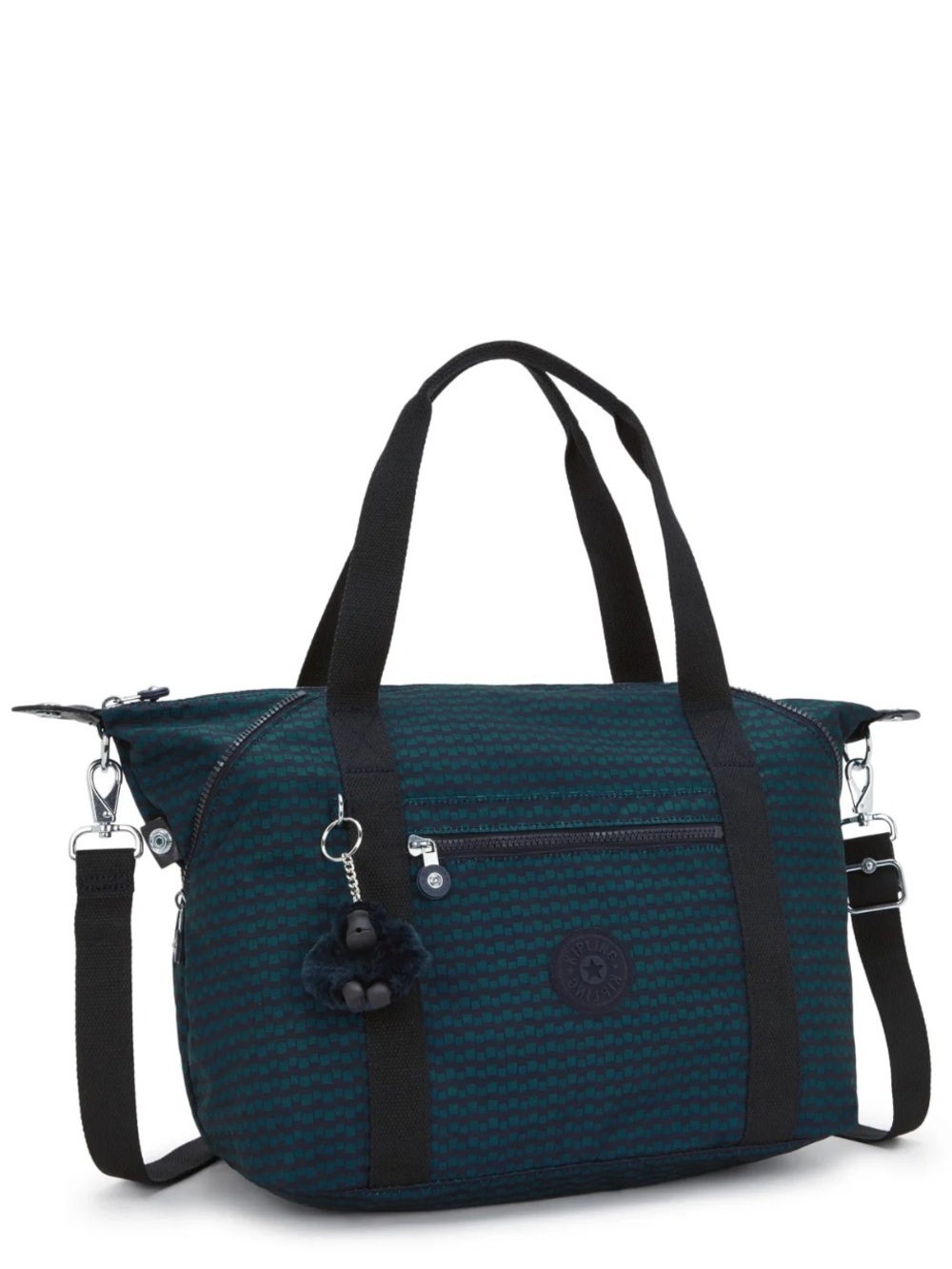 Kipling Art Medium Printed Tote Bag Navy Patterned Travel Tote with Luggage Slee